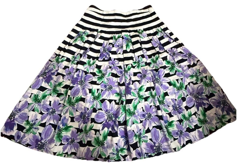 TALBOTS Women’s Midi Floral Striped Fit & Flare A-Line Cotton Blend Skirt Size 6